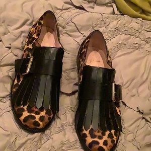 JCrew leopard and black leather buckle shoes.